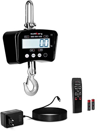 Steinberg Systems - Kranwaage Hängewaage (1.000 kg / 0,5 kg, kg/lbs Gewichtseinheitenwechsel, Aluminiumdruckguss, Akku 6V/4Ah, LCD) Schwarz