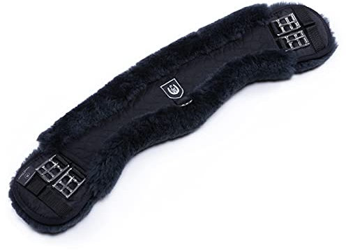 CHRIST Lammfell MONDGURT Sattelgurt von Werner Horse – anatomischer Dressurgurt (Kurzgurt) mit konkaver Sichelform, Lammfellgurt in schwarz-anthrazit, Länge: 80 cm