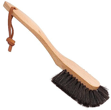 Spülbürste Roßhaar Tellerbürste geschwungen Bucheholzgriff 26cm mit Lederband