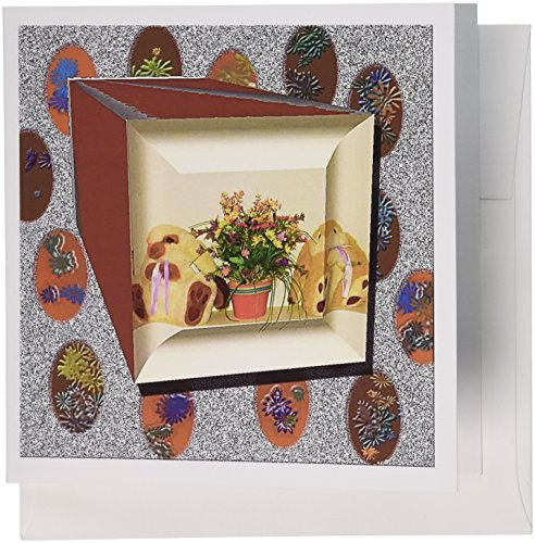3dRose A Little 3D Box with Some Easter Bunnies in It with Colored Eggs Greeting Cards, 6 x 6 Inches, Set of 6 (gc_182274_1)