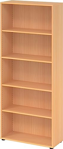 bümö Regal Buche, Standregal aus Holz für 5 Ordnerhöhen - Bücherregal 80 cm breit, Aktenregal für Ordner & Bücher, Büroregal, Holzregal, Ordnerregal, Aufbewahrungsregal, Buchregal