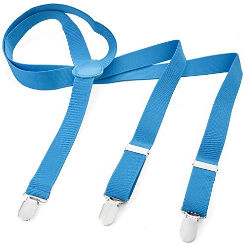 Herren Damen Long Hosenträger Y Form Style 3er Clips elastisch Schmal Unifarbe und Bunt mit verschiedenen Motiv, Blau (Lichtblau),Gr. One Size