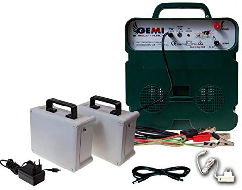 Gemi Elettronica Electric Fence Energiser Supply 12V (Battery) / 220V Powered 5 km for electric fences electric fencing ELECTRIFIERS + 2 rechargeable batteries B/12 EXTRASTRONG for animals wild boar dogs cows horses pigs hens