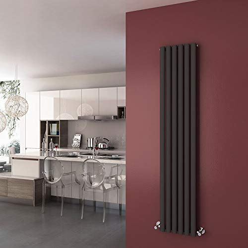 ELEGANT Radiators Vertical Single Gray Oval Column Radiator 1800 x 360 mm Designer Anthracite Vertical Single Panel Rad
