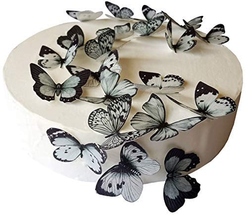Anglesit 24 X PRE-CUT BEAUTIFUL MEDIUM BLACK & GREY BUTTERFLIES EDIBLE RICE/WAFER PAPER PRE CUT CUPCAKE CAKE DESSERT TOPPERS BIRTHDAY PARTY WEDDING BABY SHOWER HALLOWEEN DECORATIONS (Medium)