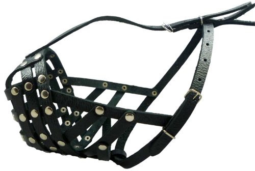 Sicherer Leder Mesh Maulkorb # 14 Schwarz – Boxer, Englisch Bulldog (Umfang 33 cm Schnauze Länge 7,6 cm)