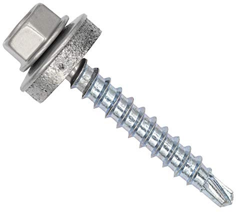 Color-Head Trapezblechschrauben 100 Stück, Farbe Weißaluminium RAL9006, 4,8,35mm, Bohrschrauben, Blechschrauben mit EPDM-Unterlegscheibe, Dachschrauben verzinkt für Trapezblech & Blechdach