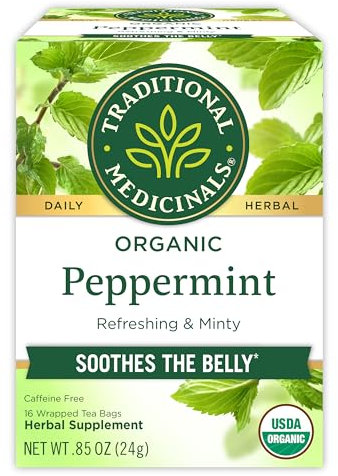 Traditional Medicinals Tè, menta piperita biologica, lenisce la pancia, rinfrescante e menta, 16 bustine di tè
