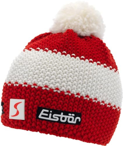 Eisbär Kinder Star Pompon SP Mütze, rot/weiß/rot, Austria One Size