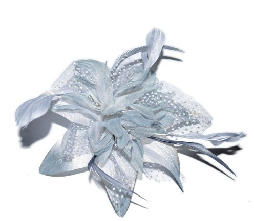 Pretty Cool Peigne de Mariage - Fleur avec des Plumes - Couleur Gris argenté