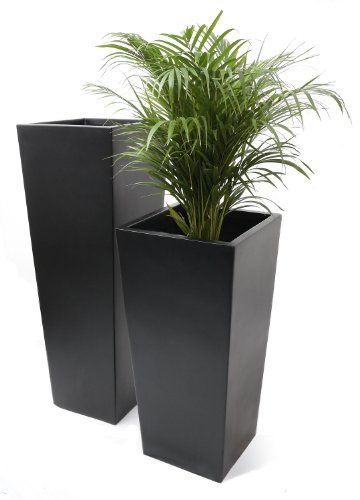 Primrose Matte Black Plant Pot Tall Flared Square Fibreglass Planter Medium 90cm x 40cm (34.4in x 15.75in)