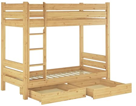 Erst-Holz®Etagenbett für Erwachsene Kiefer 90x200 Hochbett teilbar Rollrost Bettkästen 60.16-09 T80S2