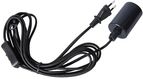 E27 Lampenfassung Stil von Star Trading mit Kabel und Schalter, E27 Schnurpendel aus Textil in Schwarz, Kabellänge: 3,5 m