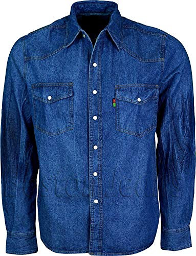 Duke London Western Mens Stonewash Denim Shirt - Stonewash - 6XL