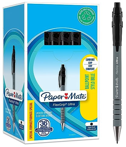 Paper Mate Flexgrip Ultra-Druckkugelschreiber | mittlere Spitze (1,0 mm) | schwarze Tinte | 36 Stück