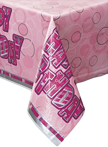 Unique Party 28433 - Glitz Pink Birthday Plastic Tablecloth, 7ft x 4.5ft
