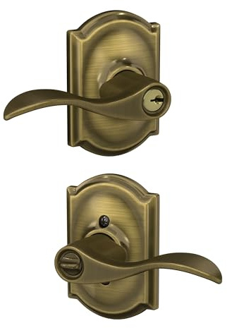 SCHLAGE Accent Lever with Camelot Trim Keyed Entry Lock in Antique Brass - F51A Acc 609 CAM
