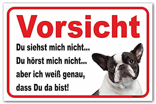 AdriLeo Schild - Vorsicht schwarz-weiße Französische Bulldogge - Du siehst mich nicht - (15x20cm) / Achtung Hund Wachhund robust langlebig UV-beständig wetterfestes Warnschild