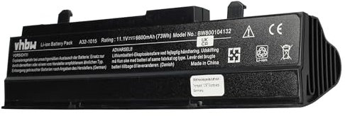 vhbw Li-Ion Batteria 6600mAh (10.8V) nera, per Notebook Laptop Asus Eee PC 1015PEG, 1015PEM sostituisce A32-1015, A31-1015, AL31-1015, PL32-1015.