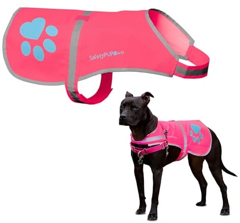 SafetyPUP XD Hund Warnweste, Größen passen Hunde 14 lbs bis 130 lbs Rosa Groß