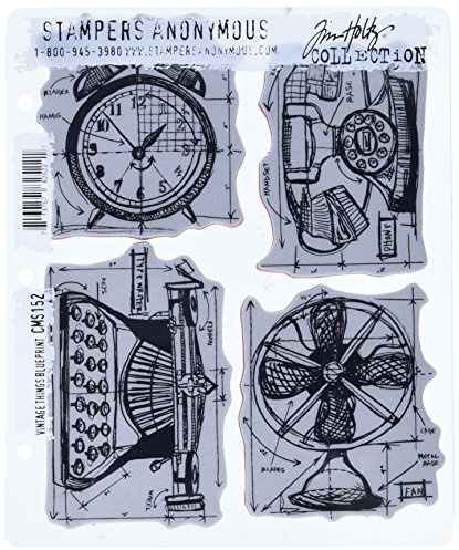 Stampers Anonymous Tim Holtz Cling Mounted Stamp Sets Vintage Things Blueprint Rubber Stamp