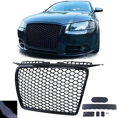 Waben Kühlergrill ohne Emblem Schwarz Glanz passend für Audi A3 8P 05-08