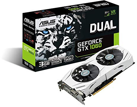 ASUS DUAL-GTX1060-3G - Tarjeta gráfica (Dual, NVIDIA GeForce GTX 1060, 3 GB, GDDR5, HDMI, DVI, DP) Color Blanco