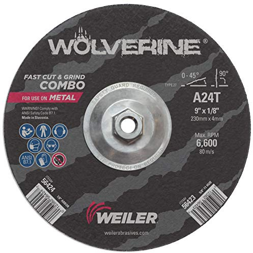 Weiler 56423 9 x 1/8 Wolverine Type 27 Cutting Wheel, A24R, 5/8-11 UNC Nut (Pack of 10)