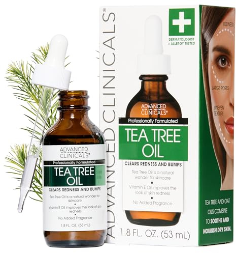 Advanced Clinicals Tea Tree Oil For Skin Facial Serum | Tea Tree Serum For Face With Vitamin E + Botanicals To Help Improve Appearance Of Large Pores & Skintone For Smoother Looking Skin, 1.8 Fl Oz