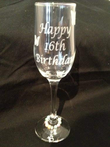 Chichi Gifts Happy (Age) Birthday Champagne Glass Flute with Butterflies (70th)