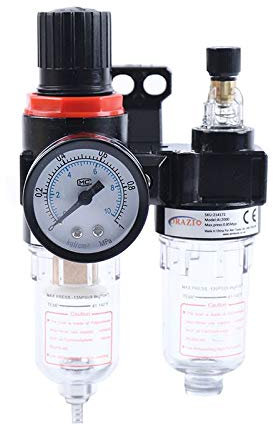 Regulador de Filtro de Compresor de Aire 1/4, ORAZIO Trampa de Humedad de Agua, Lubricador Separador de Aceite, Eliminación de Humedad para Pistolas de Pintura y Herramientas Neumáticas