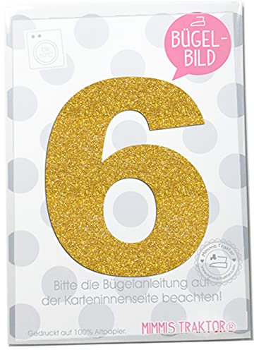 Glitzer Bügelbild Zahl Wunschzahl 10 cm Geburtstag Geburtstags Shirt 0 1 2 3 4 5 6 7 8 oder 9 zum Aufbügeln Kinder Erwachsene Applikationen Bügelsticker, Farbe:Glitzer Gold, Zahl:6
