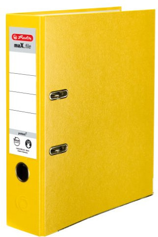 Herlitz 9942715 Ordner maX.file protect A4 8cm gelb, PP-Kunststoffbezug/Papier hellgr.besch. 5er Packung
