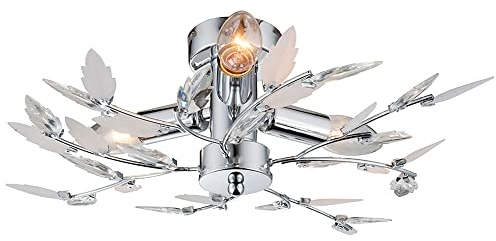 Deckenleuchte Deckenlampe Deckenbeleuchtung Chrom Blätter Dekor Deko Globo 63160-3/63100-3