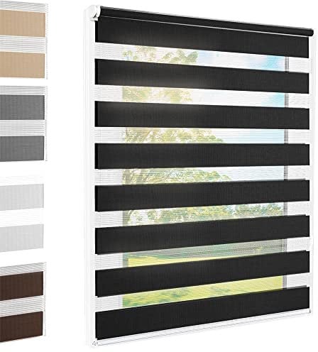 Doppelrollo Klemmfix ohne Bohren Schwarz 110x140 cm [Stoffbreite 106cm] Duo Rollo Fensterrollo für Fenster/Türen Gardine Klemmrollo Seitenzugrollo Sichtschutz Sonnenschutzrollo Zebrarollo