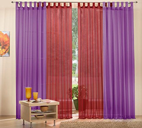 Gardinen Set, 2 x Schlaufenschal Voile, transparent, 245x140, Lila, 2 x Schlaufenschal Voile, transparent, 245x140, Bordeaux, 6100061000