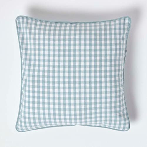 Homescapes dekorative Kissenhülle Gingham Karo, blau, 45 x 45 cm, Kissenbezug mit Reißverschluss aus 100% reiner Baumwolle.