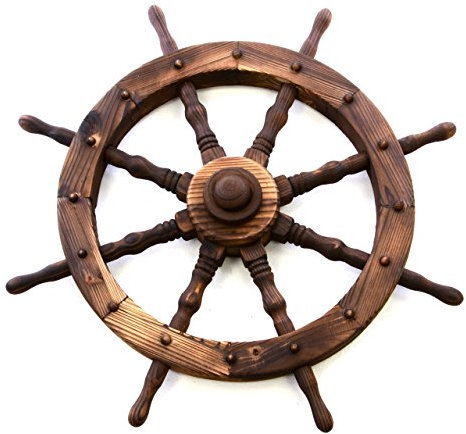 Nexos Steuerrad Holzrad Ø 80 cm 8 Speichen Farbe braun Außenstärke 5 cm Dekorad Wanddeko Speichenrad Terrassendeko Hüttendeko Scheunendeko Schiffssteuerrad