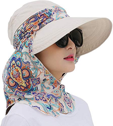 Roll Up Wide Brim Sonnenblende UPF 50+ UV-Schutz Sonnenhut mit Nackenschutz Beige