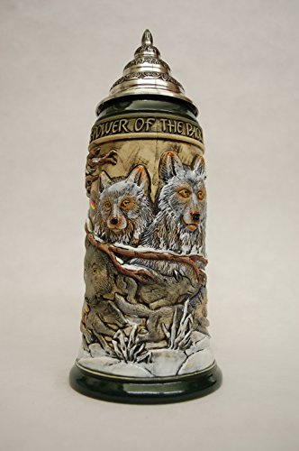 King German Beer Stein the power of the Wolf Pack Relief Stein 0.75 liter tankard, beer mug KI 955 0,75L