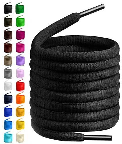 Birch Oval Shoelaces 27 Colors Half Round 1/4 Shoe Laces 4 Different Lengths (45.5 (115cm) - L, Black)