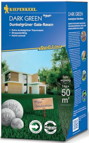 Kiepenkerl Profi-Line Dark Green Dunkelgrüner Gala-Rasensamen 664609 - Besonders dunkelgrüne Ziergräser, Rasensaat schnellkeimend, Qualitätsrasen aus Spitzensorten, 1 kg