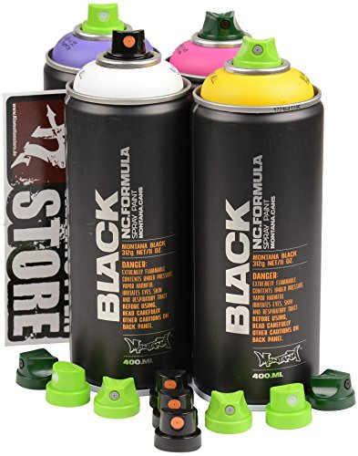 Montana Cans Pussy Wagon Sprühdosen Set Gelb Weiß Violet Pink 4x400ml inkl. 9 Ersatzsprühköpfe