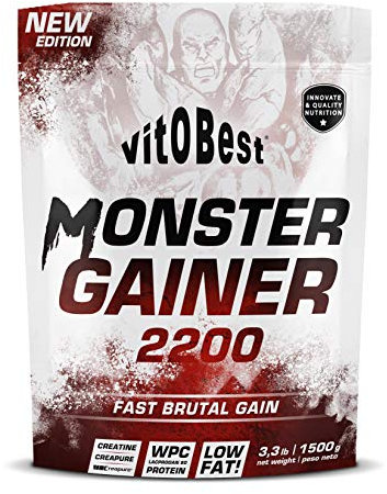 Carbohidratos MONSTER GAINER 2200 - Suplementos Alimentación y Suplementos Deportivos - Vitobest (Fresa, 1,5 Kg)