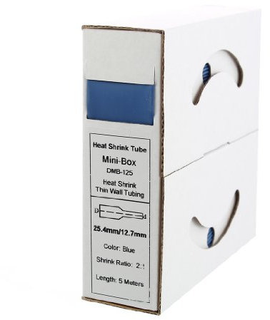 Offgridtec 5m Schrumpfschlauch mit Kleber 25,4mm > 12,7mm Schrumpfrate, Dual-Wand, Halogenfrei, Flammhemmend, Wasserdichte Kabelisolierung, Leicht zu Schneiden, Inklusive Spenderbox, blau