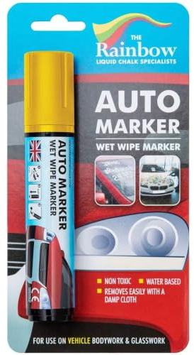 Rainbow Chalk Markers Yellow 15 mm Tip Car Marker Pen, Window Marker | Jumbo Ink Marker Pen, 15 mm Broad Nib, Water Resistant, Wet Wipe Clean, Indoor & Outdoor Use, Solvent Free