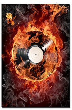 120x80cm - Fotodruck auf Leinwand und Rahmen Schallplatte Feuer Rauch Musik - Leinwandbild auf Keilrahmen modern stilvoll - Bilder und Dekoration