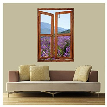 Stickers trompe l'oeil fenêtre la Provence - L 80cm x H 120cm