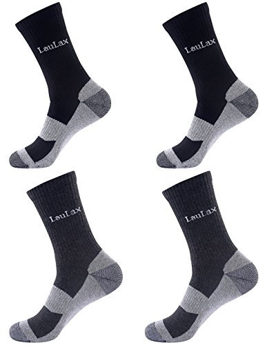 Laulax 4 Pairs Ultra Comfortable Finest Combed Cotton Breathable Reinforced Seamless Toe Work Socks, Size UK 7-11 / Europe 41-46, Black and Grey, Luxury Gift Set