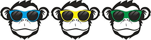3 Aufkleber Affengesicht I AFFE Schimpanse, Sonnenbrille 5,5 x 6,6cm I außenklebend für Fensterscheiben, Haus, Auto, LKW, Baumaschinen I kfz257